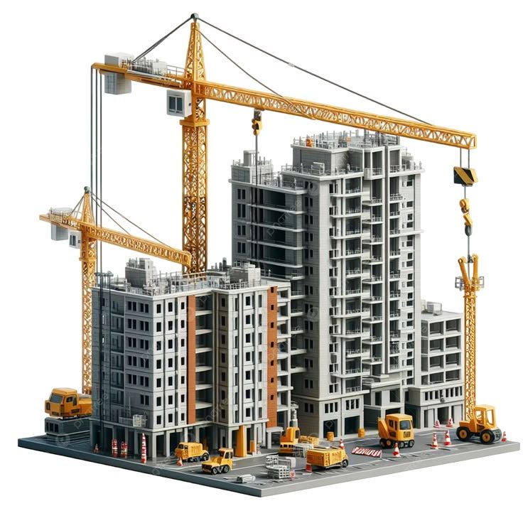 Maquette 3D d'immeubles en construction avec grues