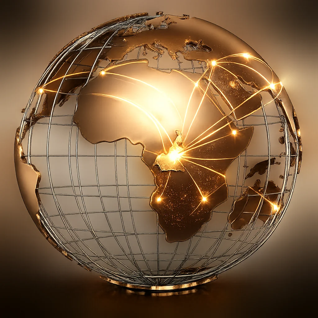 Globe terrestre 3D avec lignes de connexion vers l'Afrique