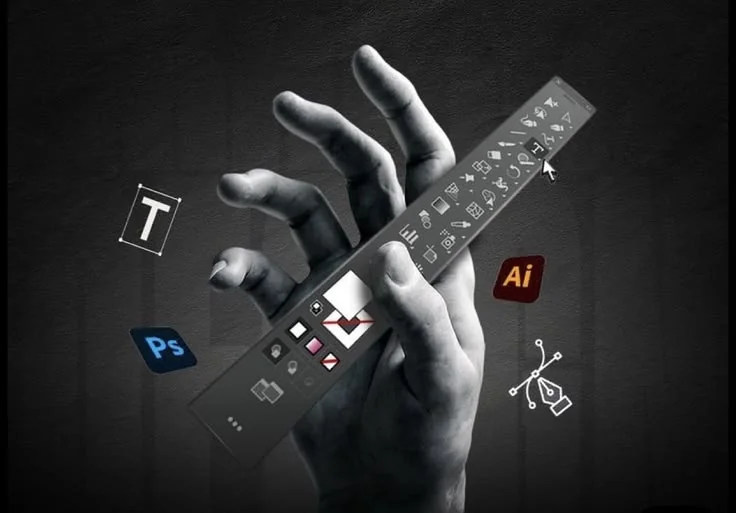 Main tenant une barre d'outils de création graphique